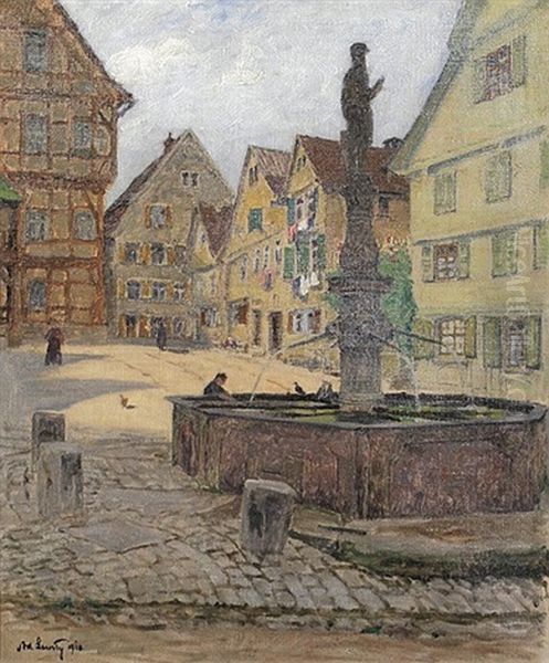 Brunnen In Weil Der Stadt Oil Painting by Adolf Luntz