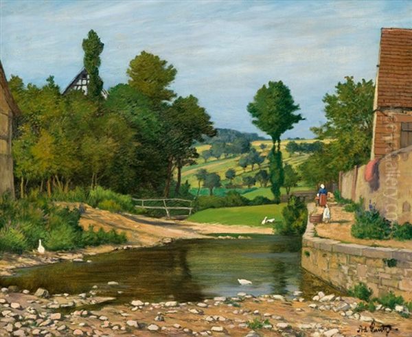 The Village Stream Oil Painting by Adolf Luntz