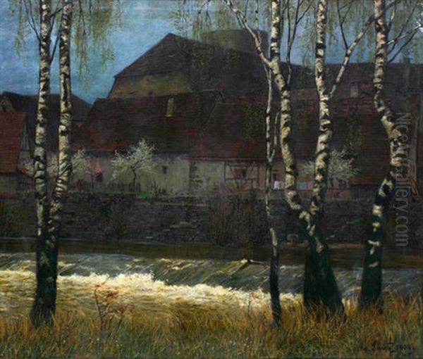 Stromschnelle In Der Entz Bei Besigheim Oil Painting by Adolf Luntz