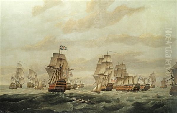 Admiral Lord Howe's Fleet Returning To Spithead With The French Prizes Taken At The 'glorious First Of June', 1794 Oil Painting by Thomas Luny