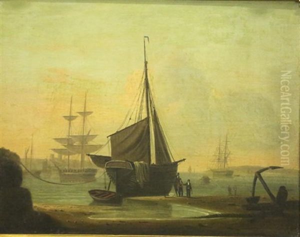 Beached Sail Boat Oil Painting by Thomas Luny