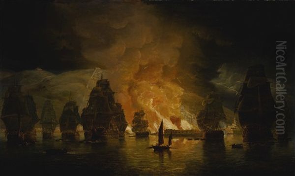 The Bombardment Of Algiers, 27 August 1816 Oil Painting by Thomas Luny