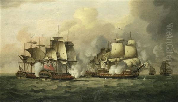 H.m.s. Mediator Engaging An Enemy Convoy Off Cape Ortegal, 12th December 1782 Oil Painting by Thomas Luny