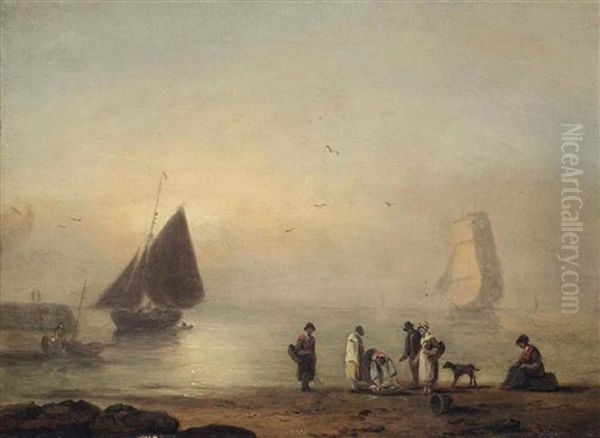 Fishermen Selling The Day's Catch Oil Painting by Thomas Luny