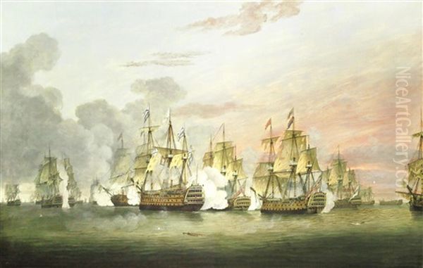 The Battle Of The Saintes, 12th April 1782, Captain The Hon. William Cornwallis's Ship Canada Engaging The French Flagship Ville De Paris Oil Painting by Thomas Luny