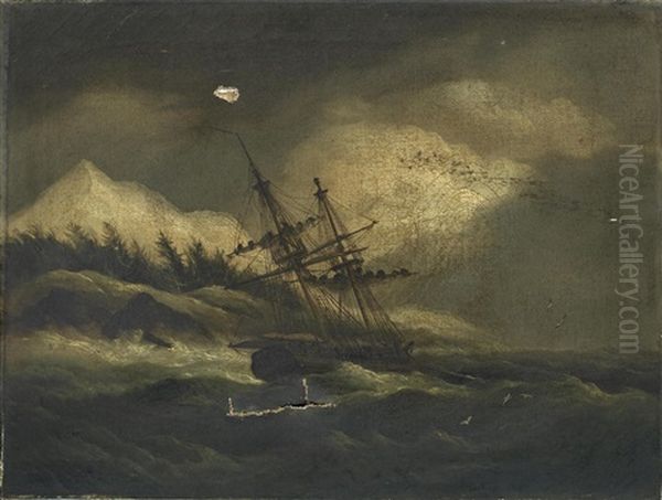 A Two-masted Ship Possibly Off The Coast Of Canada Oil Painting by Thomas Luny