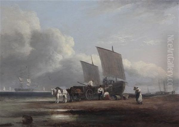 Beach Scene Near Teignmouth Oil Painting by Thomas Luny