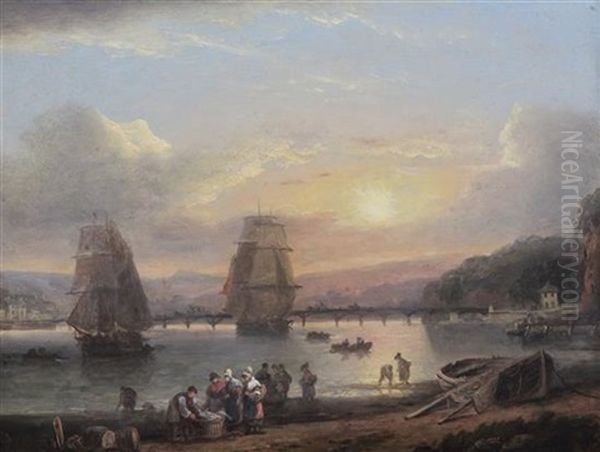 Bringing In The Catch At Shaldon Oil Painting by Thomas Luny