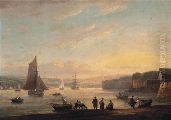 Unloading The Catch, Teignmouth, Devon Oil Painting by Thomas Luny