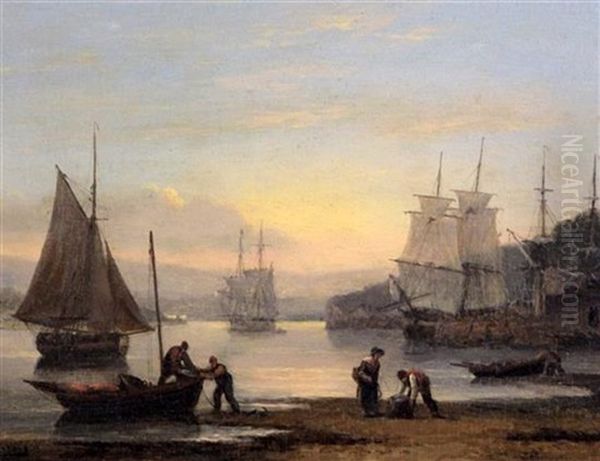 Harbour Scene At Sunset Oil Painting by Thomas Luny