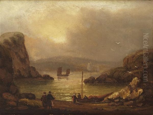 Beach Landing At Sunset Oil Painting by Thomas Luny