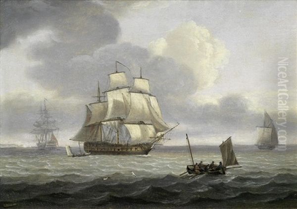 A Frigate And Other Shipping In The Channel Oil Painting by Thomas Luny