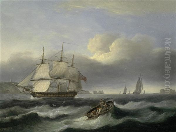 A Frigate Off The Needles Oil Painting by Thomas Luny