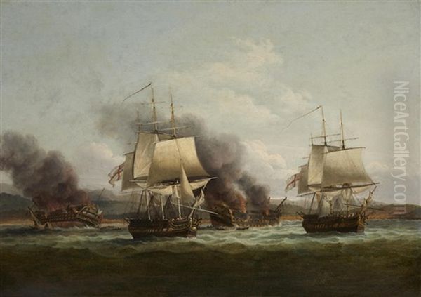 The Destruction Of The French Fleet At Santa Domingo Oil Painting by Thomas Luny