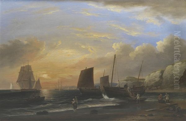 Sailing Near Teignmouth Oil Painting by Thomas Luny