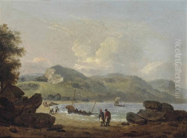 Fishing Boats Returning To The Beach On The Devonshire Coast Oil Painting by Thomas Luny