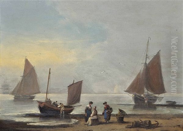 Unloading The Day's Catch Onto The Beach At Teignmouth, Devon Oil Painting by Thomas Luny