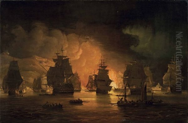 The Bombardment Of Algiers, 27th August Oil Painting by Thomas Luny