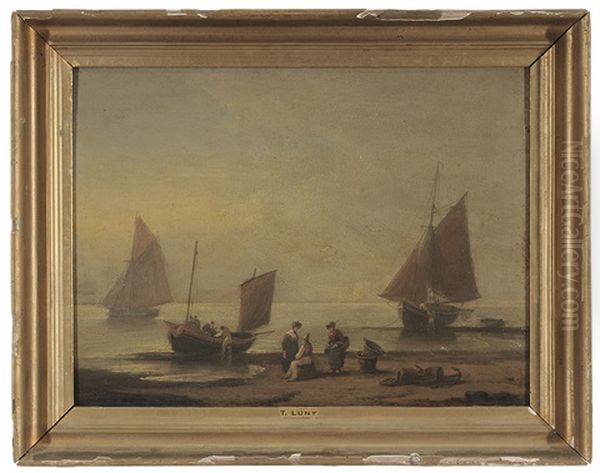 Fisherfolk On Shore Oil Painting by Thomas Luny