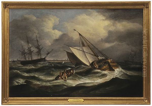 The Van Der Dort And Other Dutch Sailing Vessels Off Great Yarmouth In Stormy Weather Oil Painting by Thomas Luny