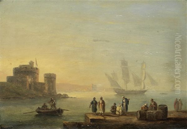 On The Quayside Oil Painting by Thomas Luny