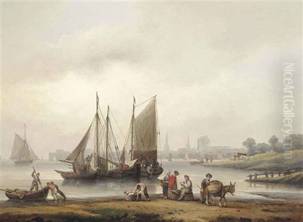 View Of Southampton From The East Across The River Itchen Oil Painting by Thomas Luny