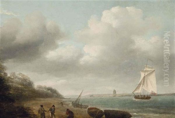 A Cutter Yacht Running Into The Exe Estuary Off Exmouth Oil Painting by Thomas Luny