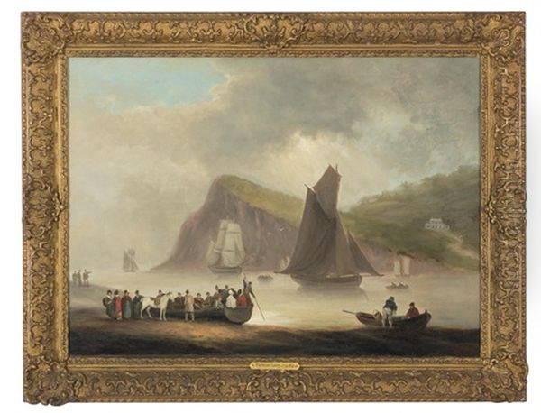 Ferry Leaving From Teignmouth Beach, Ness Point, Devon Oil Painting by Thomas Luny