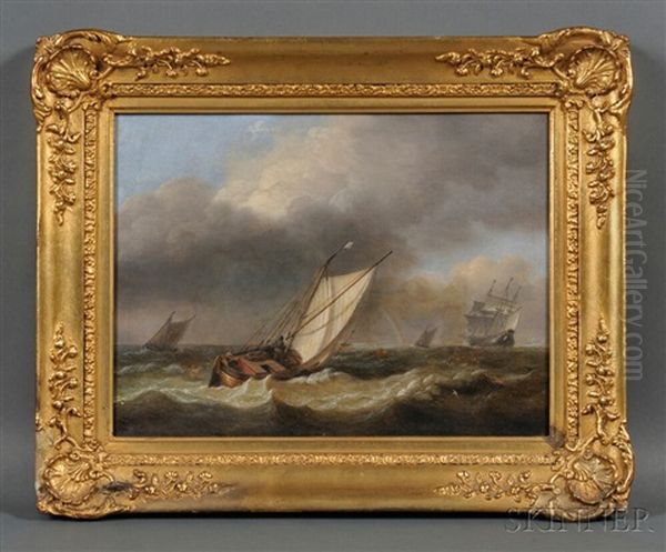 Fishing Boat And Distant Vessels With Approaching Storm Oil Painting by Thomas Luny