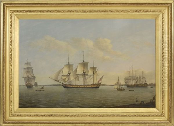 The East Indiaman King George, In Three Positions On The Thames River Off Greenwich by Thomas Luny