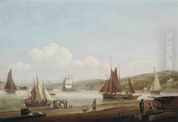 Shipping In The Harbour At Teignmouth, Devon Oil Painting by Thomas Luny