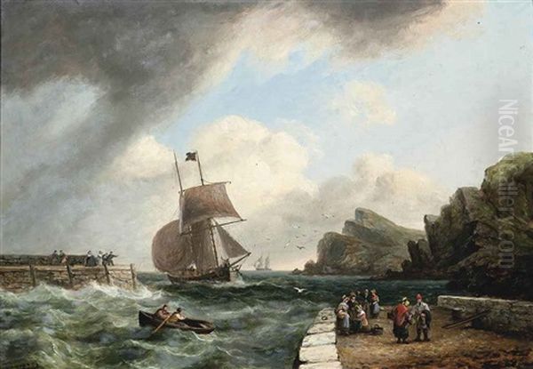 A Freshening Breeze Off The Entrance To The Harbour At Teignmouth, Devon Oil Painting by Thomas Luny