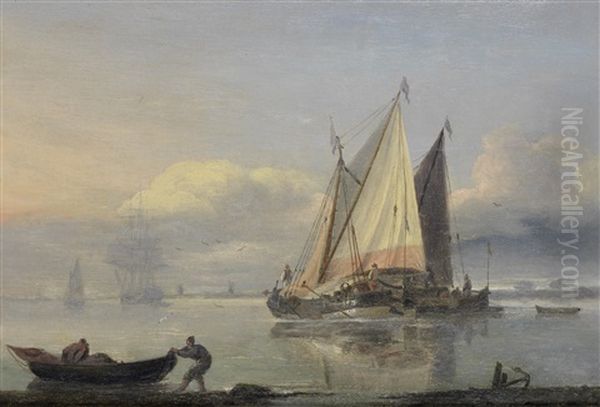 Dutch Pinks In An Estuary Oil Painting by Thomas Luny