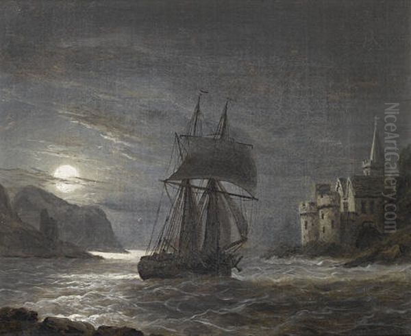 A Brig Entering Dartmouth Harbor Oil Painting by Thomas Luny