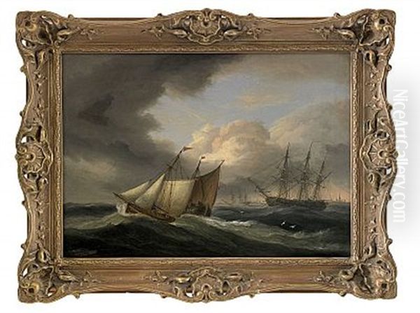 Segelskutor Pa Stormigt Hav Oil Painting by Thomas Luny