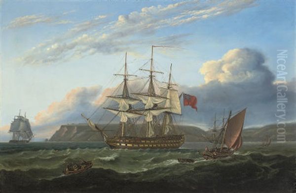 H.m.s. "bellerophon" Making Sail Out Of Torbay With The Defeated Emperor Napoleon Aboard, 26th July 1815 Oil Painting by Thomas Luny