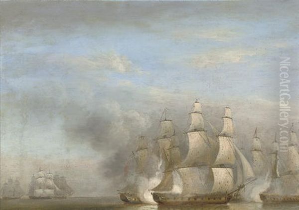 H.m.s. "arethusa" In Company With The Frigates, Engaging The French Frigates, 23rd April 1794 Oil Painting by Thomas Luny