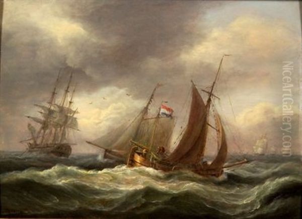 Shipping Off Teignmouth Oil Painting by Thomas Luny