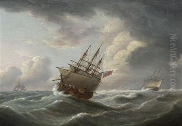 British Men-o-war In Heavy Weather Oil Painting by Thomas Luny