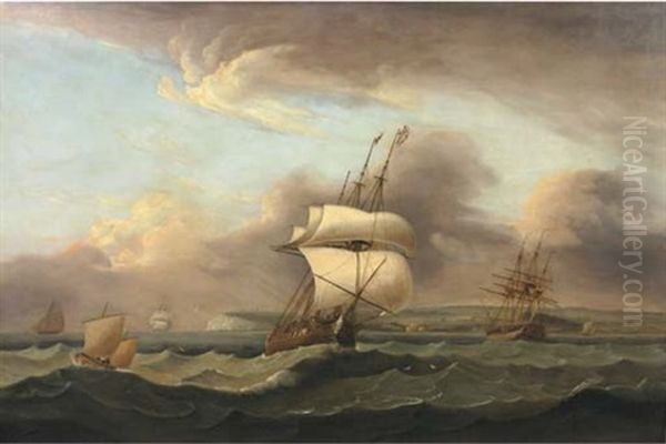 Shipping Running Up The Channel In A Heavy Swell Oil Painting by Thomas Luny