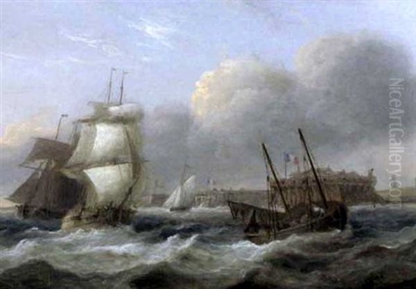 Shipping Off Fort Rouge, Calais Oil Painting by Thomas Luny