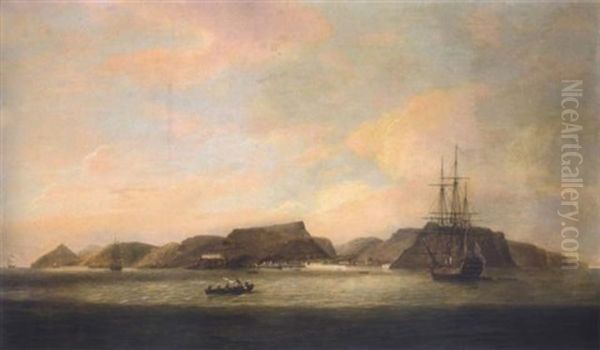 An Indiaman At Anchor Off St. Helena Oil Painting by Thomas Luny