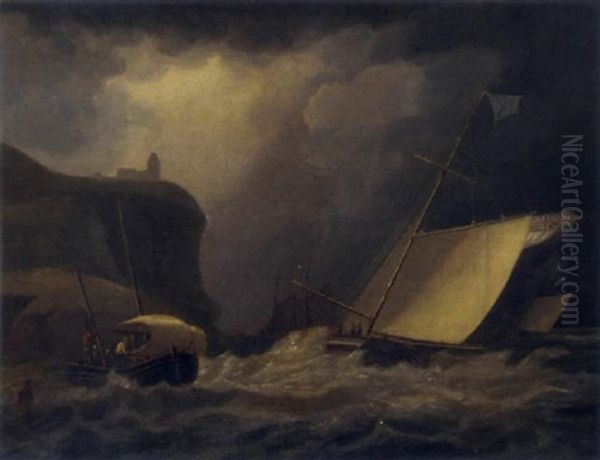 Fishing In Stormy Seas Oil Painting by Thomas Luny