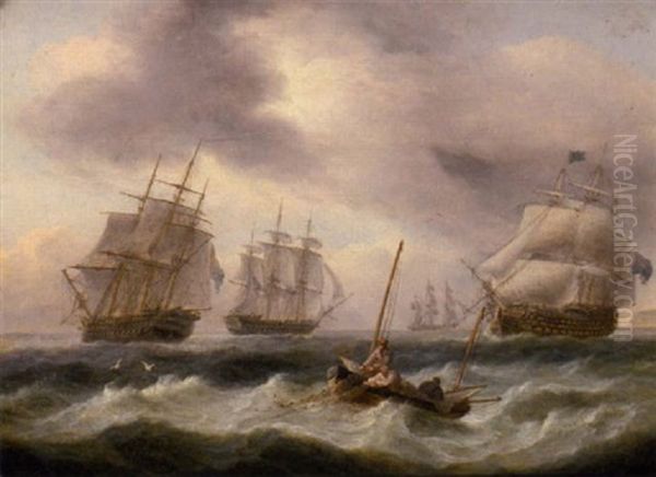 Hauling In The Nets Oil Painting by Thomas Luny