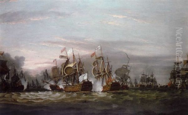 The French Flagship Under Attack At The Battle Of Saintes, 12 April 1782 Oil Painting by Thomas Luny