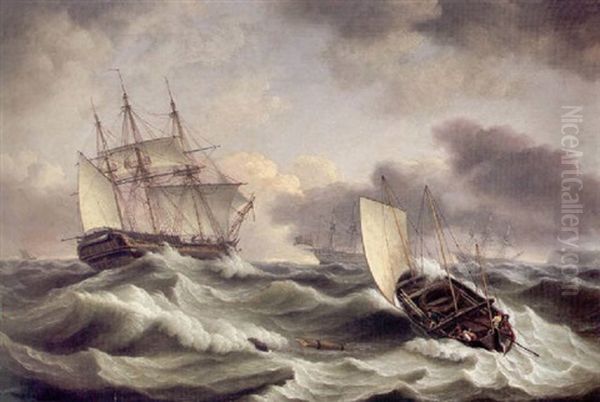 Shipping In Rough Seas Oil Painting by Thomas Luny