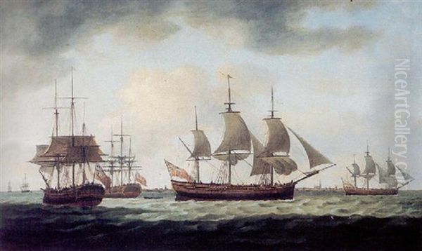 British Men-o-war Off The Dutch Coast Oil Painting by Thomas Luny