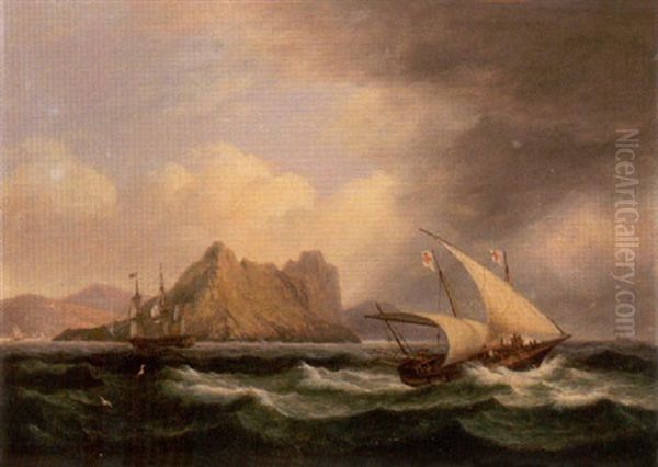 A Xebec Running Before The Storm Oil Painting by Thomas Luny