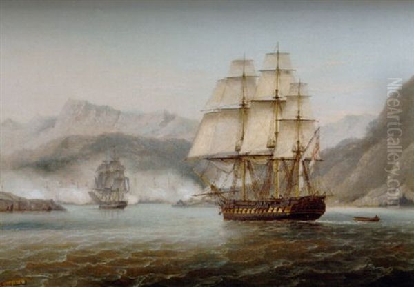 Sailing Into Action At Navarino Oil Painting by Thomas Luny