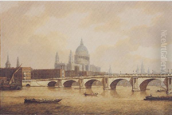 View Of St Paul's Cathedral And Blackfriars Bridge From The Thames Oil Painting by Thomas Luny